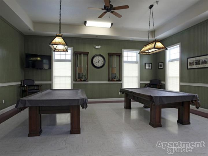 two pool tables in green room
